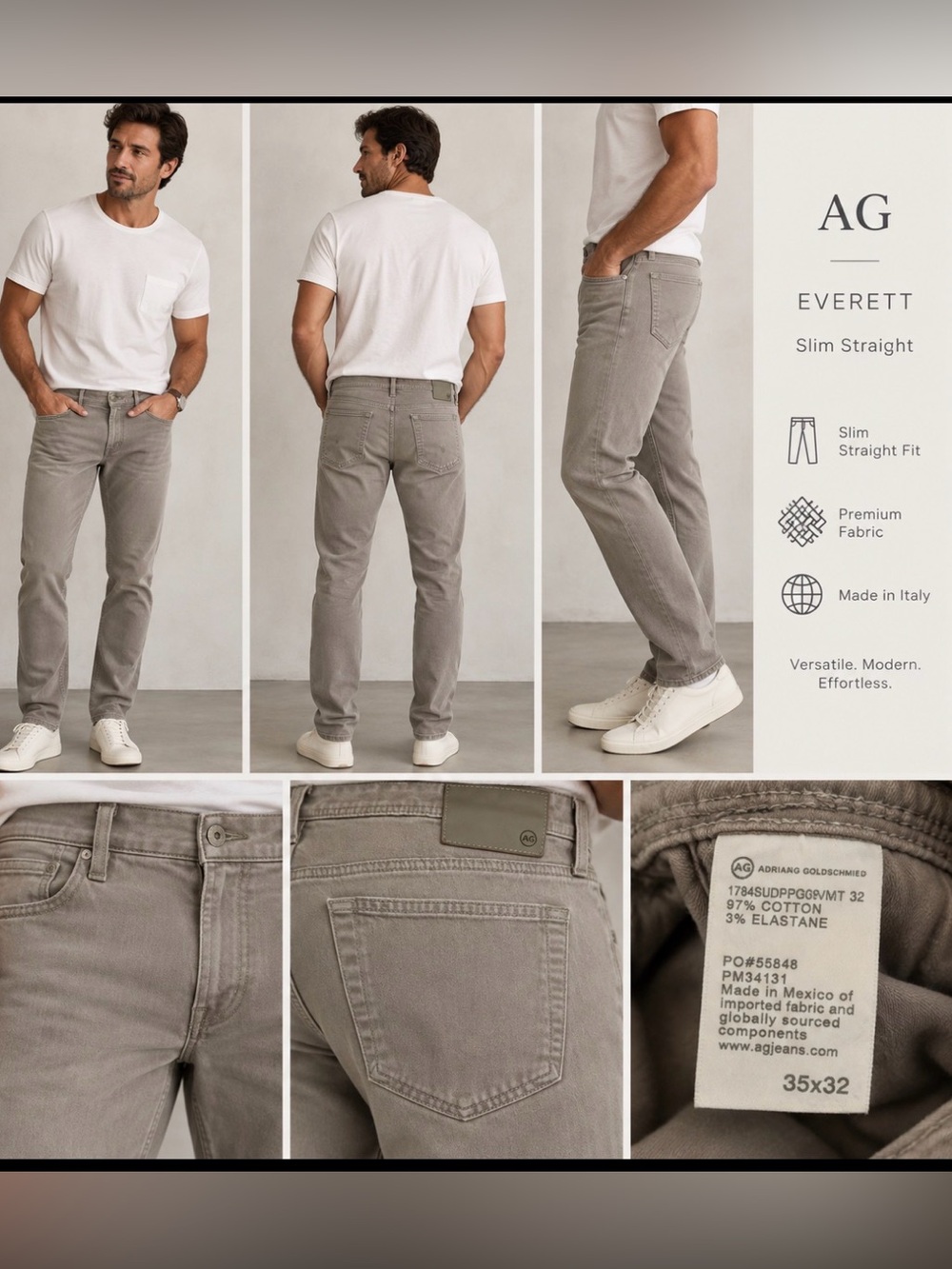 Ag Adriano Goldschmied Slim Straight Jeans in Taupe